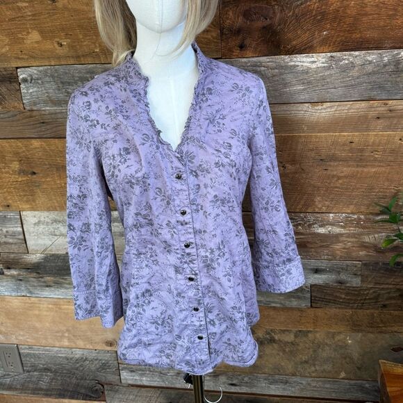 GUESS Floral Lavender Snap Button-Up Top vintage EUC sz L - Picture 1 of 12